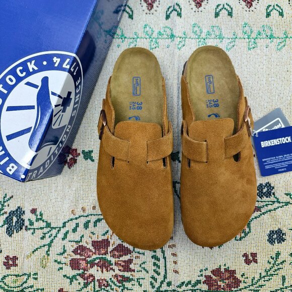 NWT Women's Mink Suede Birkenstock Boston Shoes - Narrow Fit - Picture 1 of 7